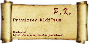 Priviczer Klétus névjegykártya
